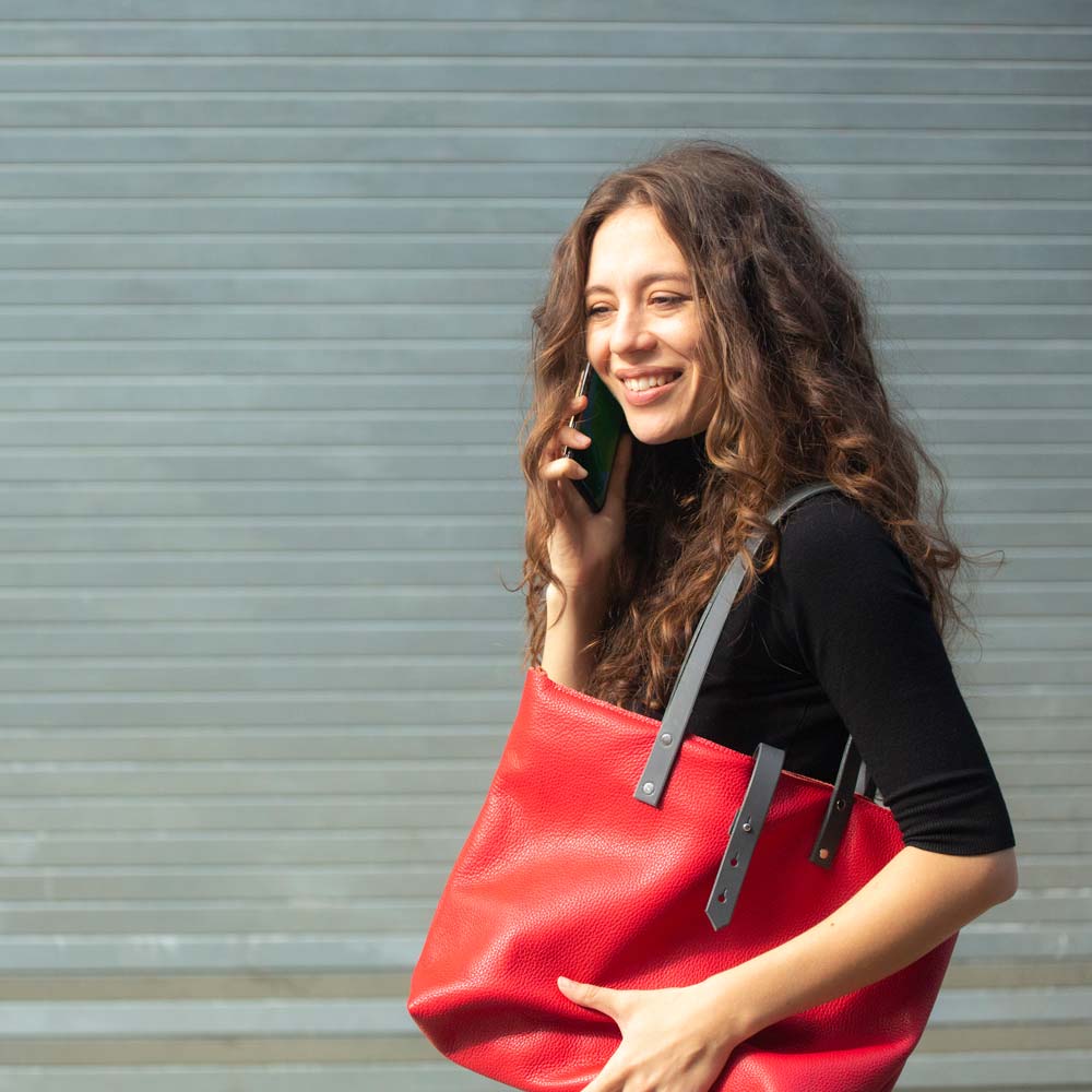 Soft Italian Leather Tote - Red - RYAN London