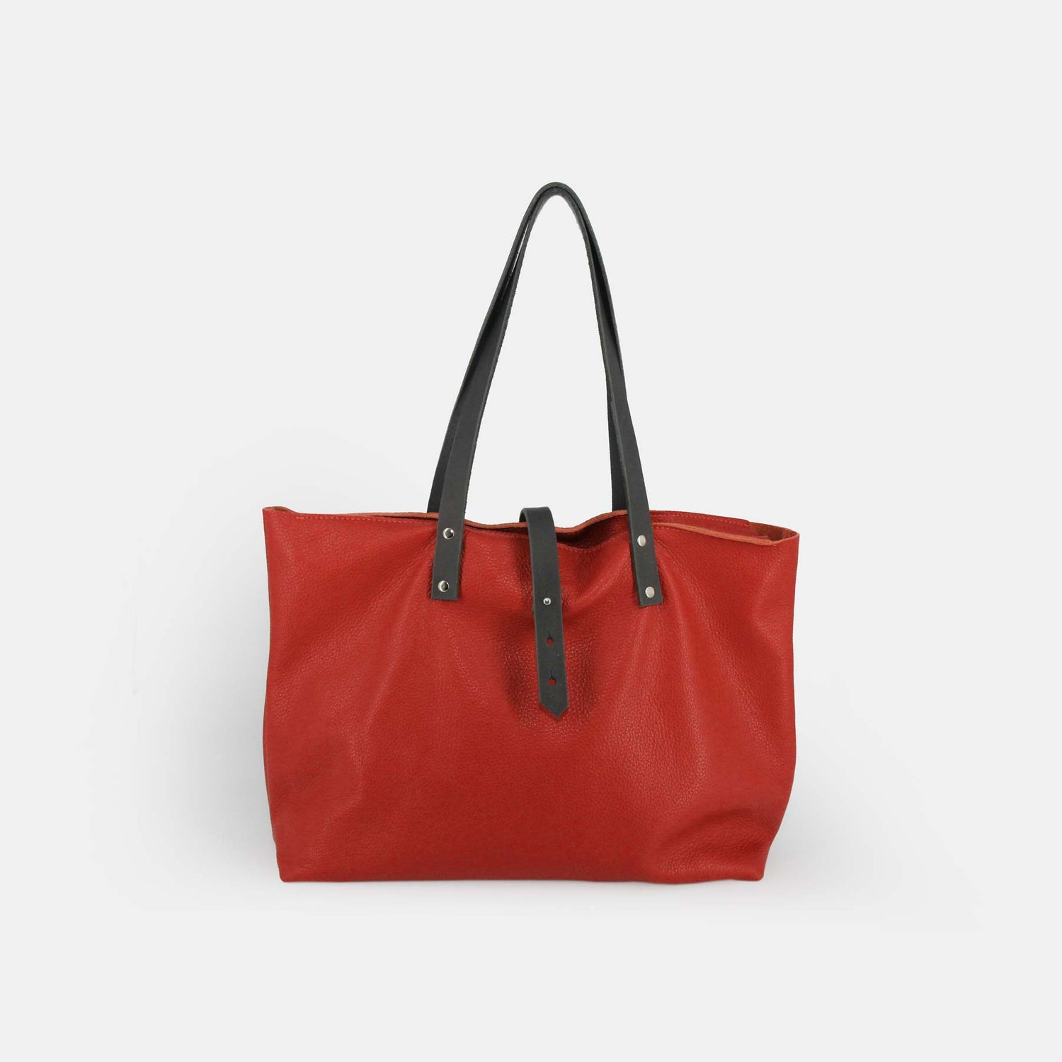 Soft Italian Leather Tote with Zip - Red - RYAN London