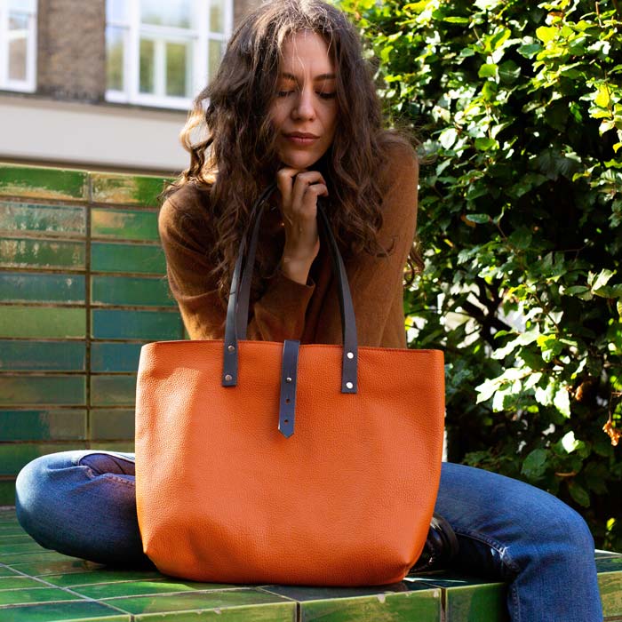 Soft Italian Leather Tote with zip - Orange - RYAN London