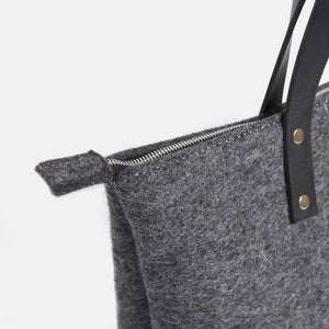 Wool Felt Tote Bag with Zip - Grey