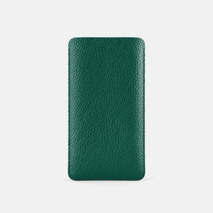 Leather iPhone 14 Plus Sleeve - Avocado Green and Orange