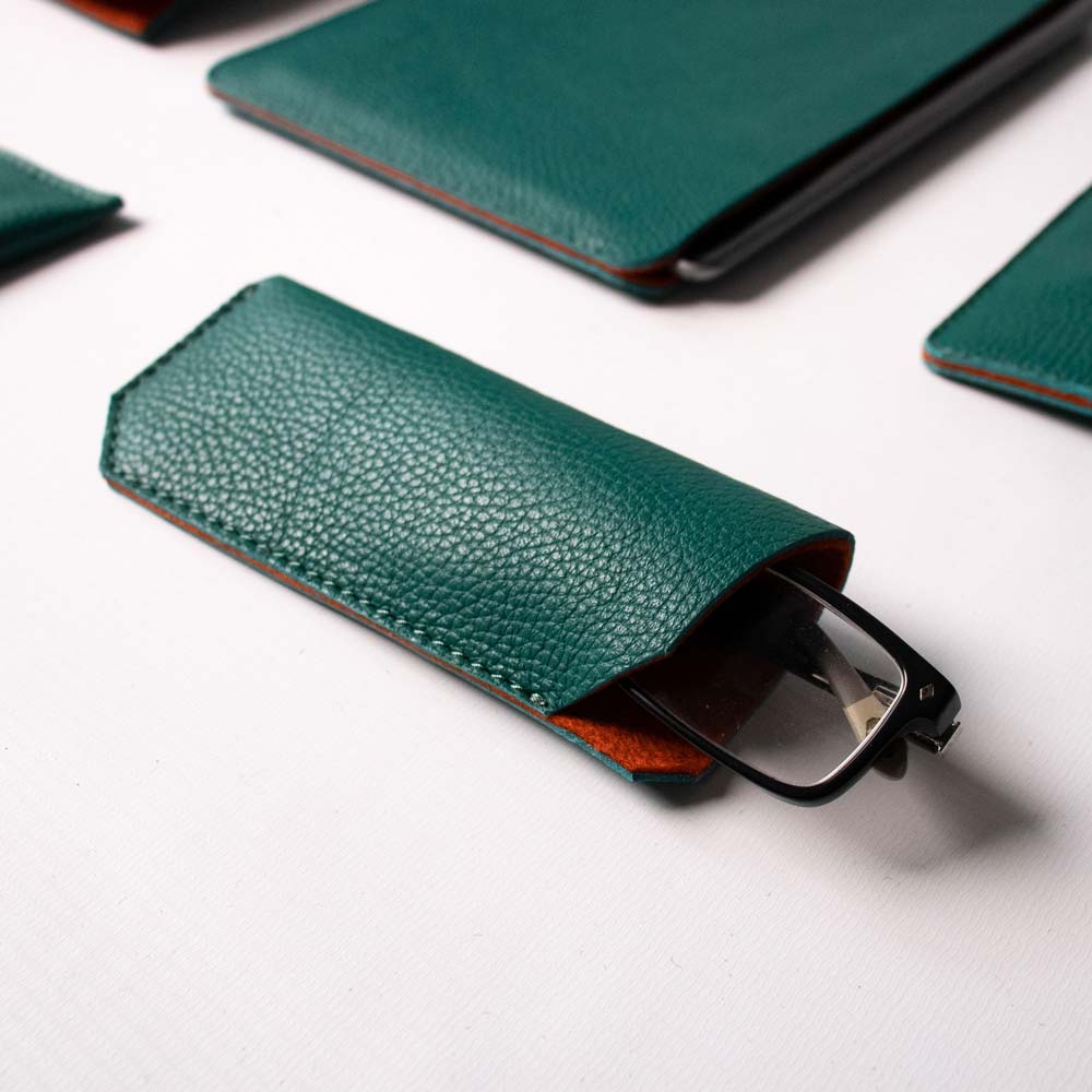 Leather Glasses case - Avocado Green and Orange - RYAN London