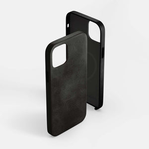 Leather iPhone 14 Shell Case, MagSafe - Black