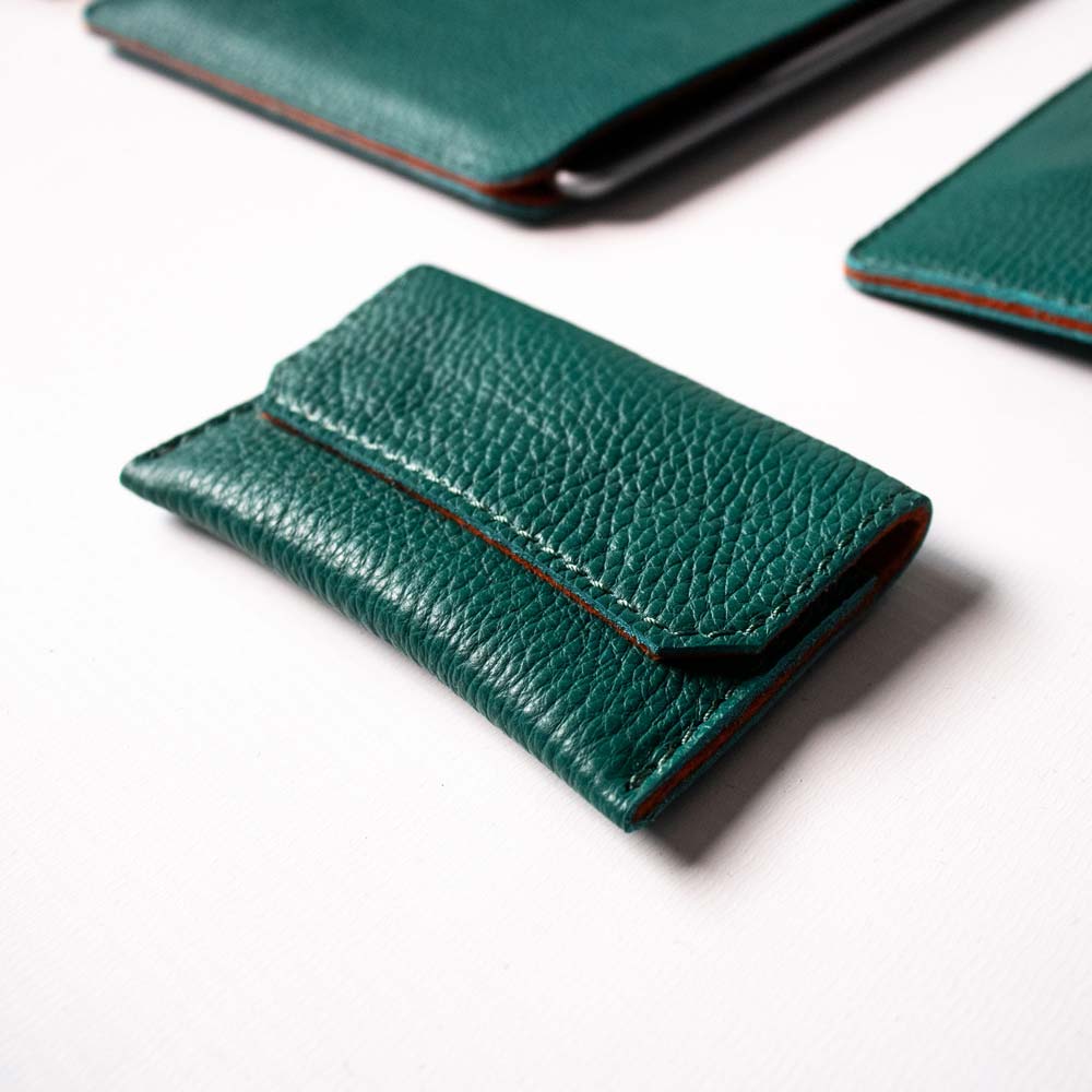 Leather Carry-all Wallet - Avocado Green and Orange - RYAN London