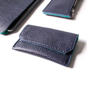 Leather Carry-all Wallet - Navy Blue and Mint