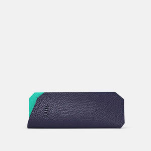 Leather Glasses case - Navy Blue and Mint