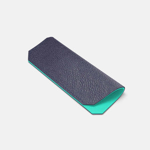 Leather Glasses case - Navy Blue and Mint