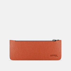 Leather Pencil Case - Orange and Beige