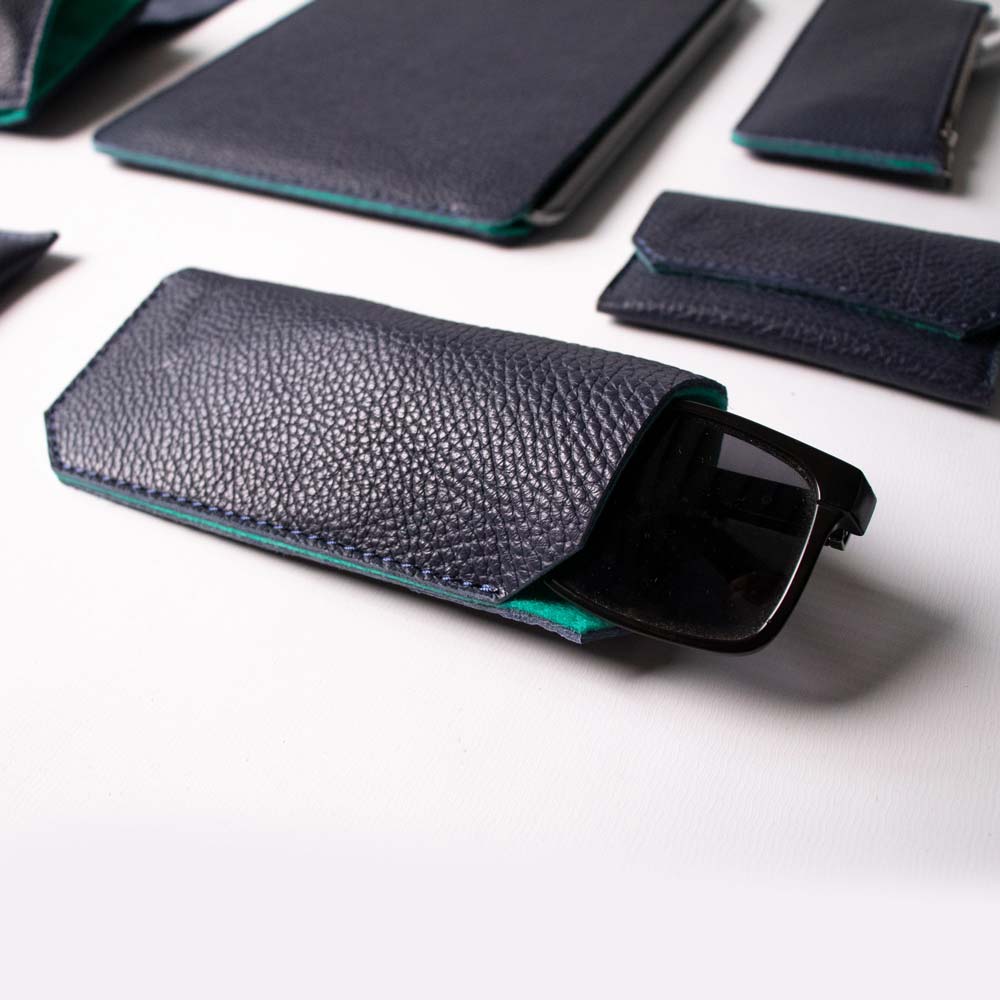 Leather Sunglasses Case - Navy Blue and Mint - RYAN London