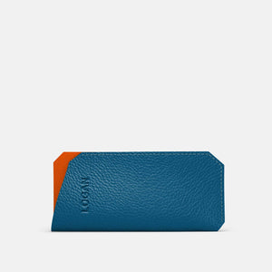 Leather Sunglasses Case - Turquoise Blue and Orange