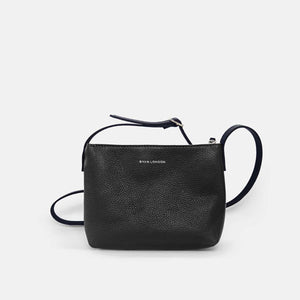 Italian Leather Crossbody Tote with Wool Felt and Zip - Black and Black