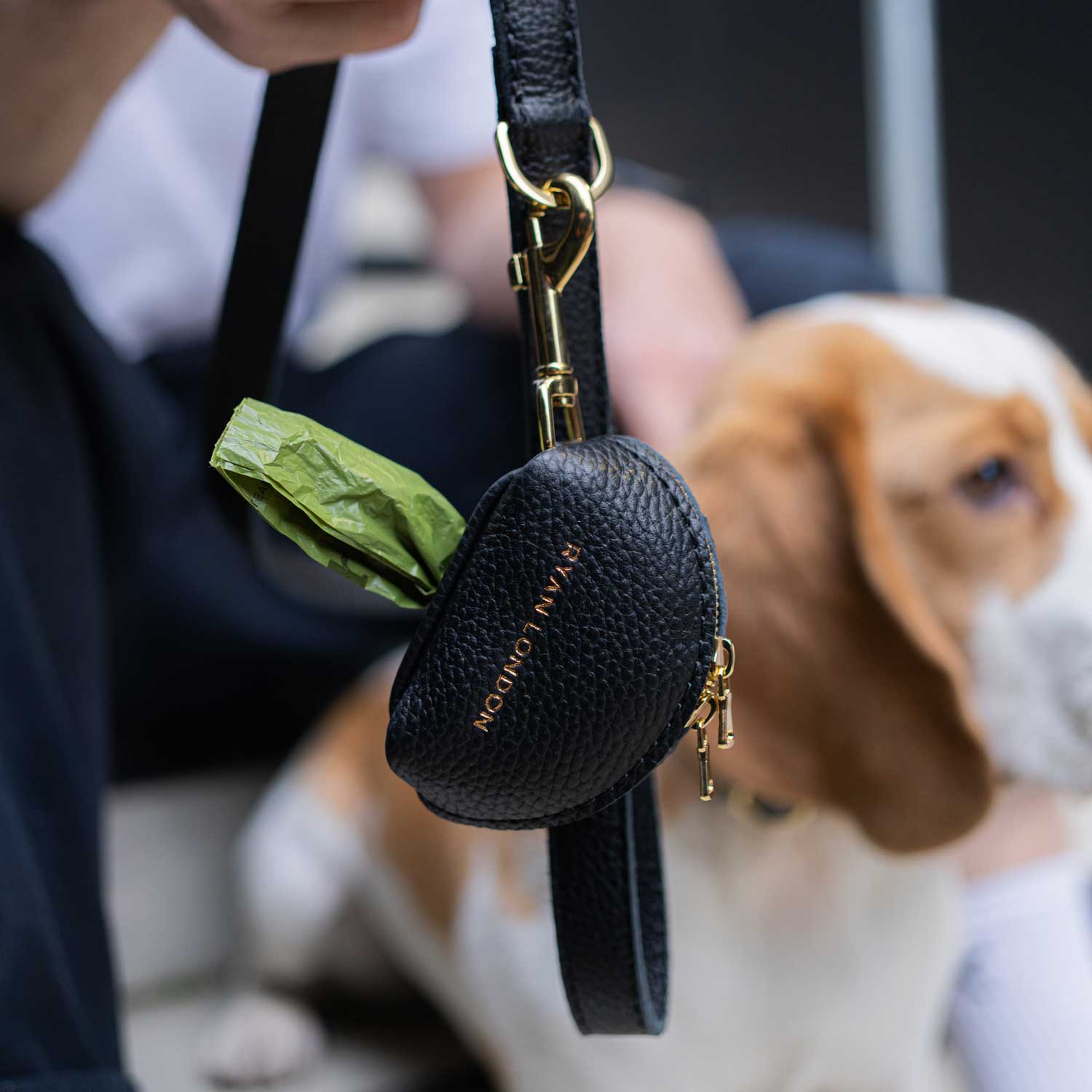 Leather Dog Poop Bag Holder - Black