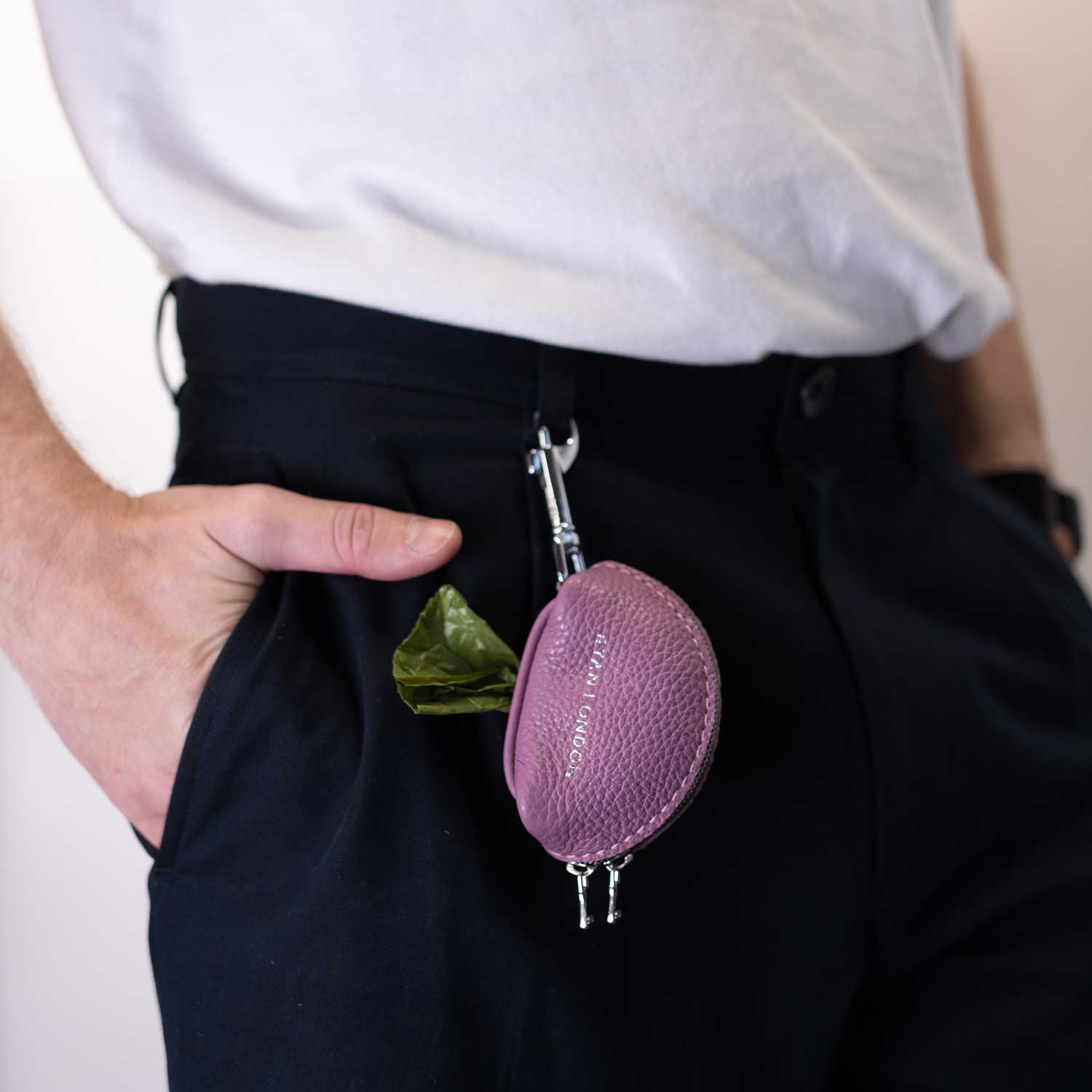 Leather Dog Poop Bag Holder - Purple