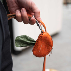 Leather Dog Poop Bag Holder - Pumpkin Orange