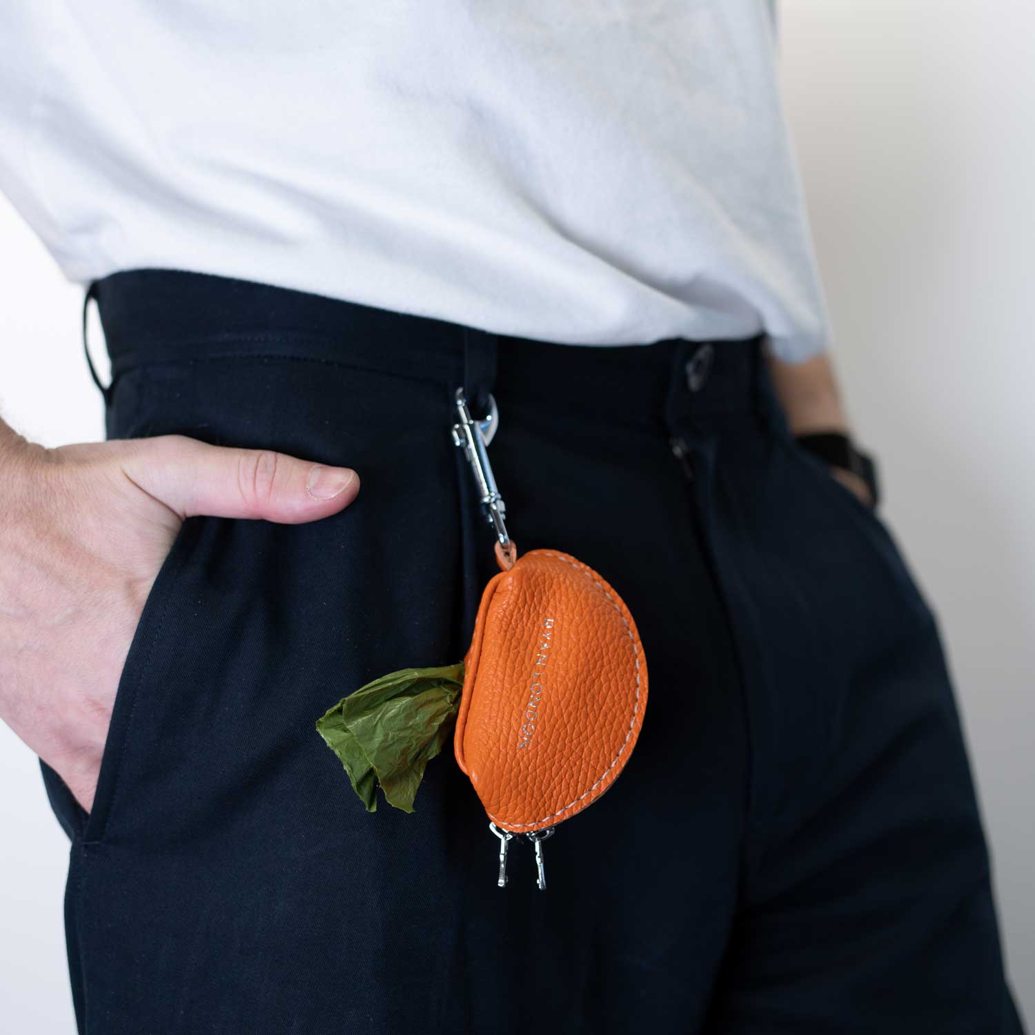 Leather Dog Poop Bag Holder - Pumpkin Orange - RYAN London 
