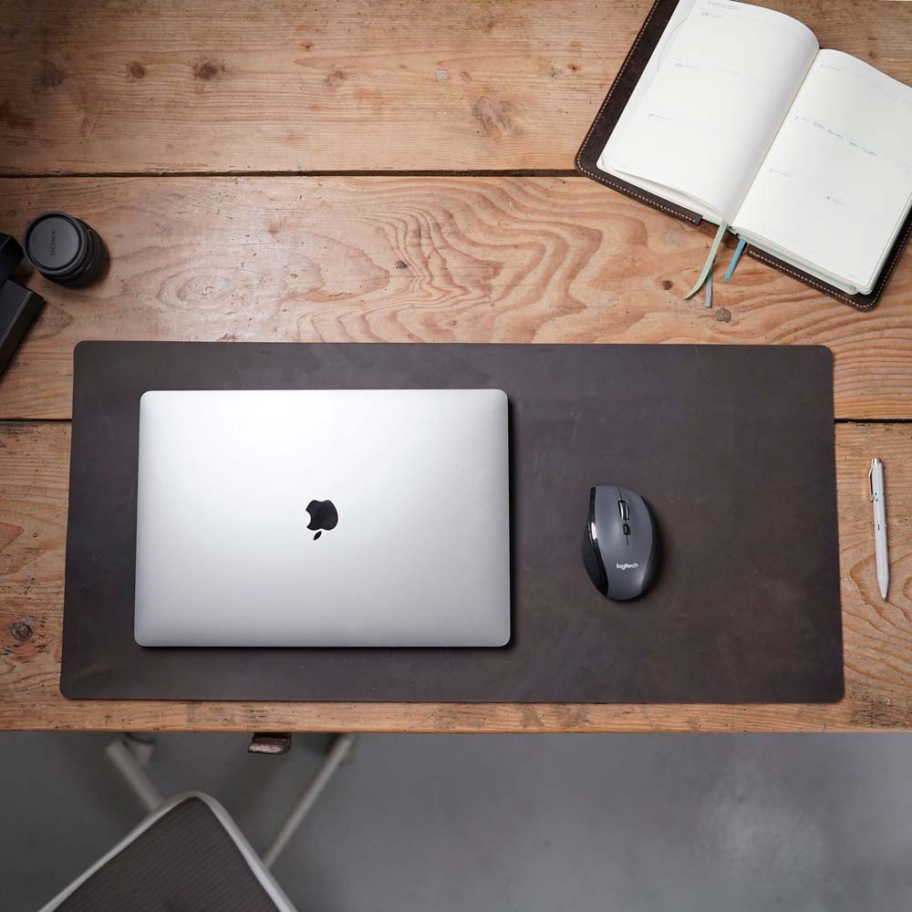 Leather Desk Mat - Dark Brown - RYAN London