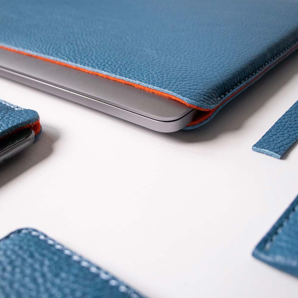 Luxury Leather Macbook Pro 14&quot; Sleeve - Turquoise Blue and Orange - RYAN London