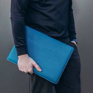 Luxury Leather Macbook Pro 14" Sleeve - Turquoise Blue and Orange