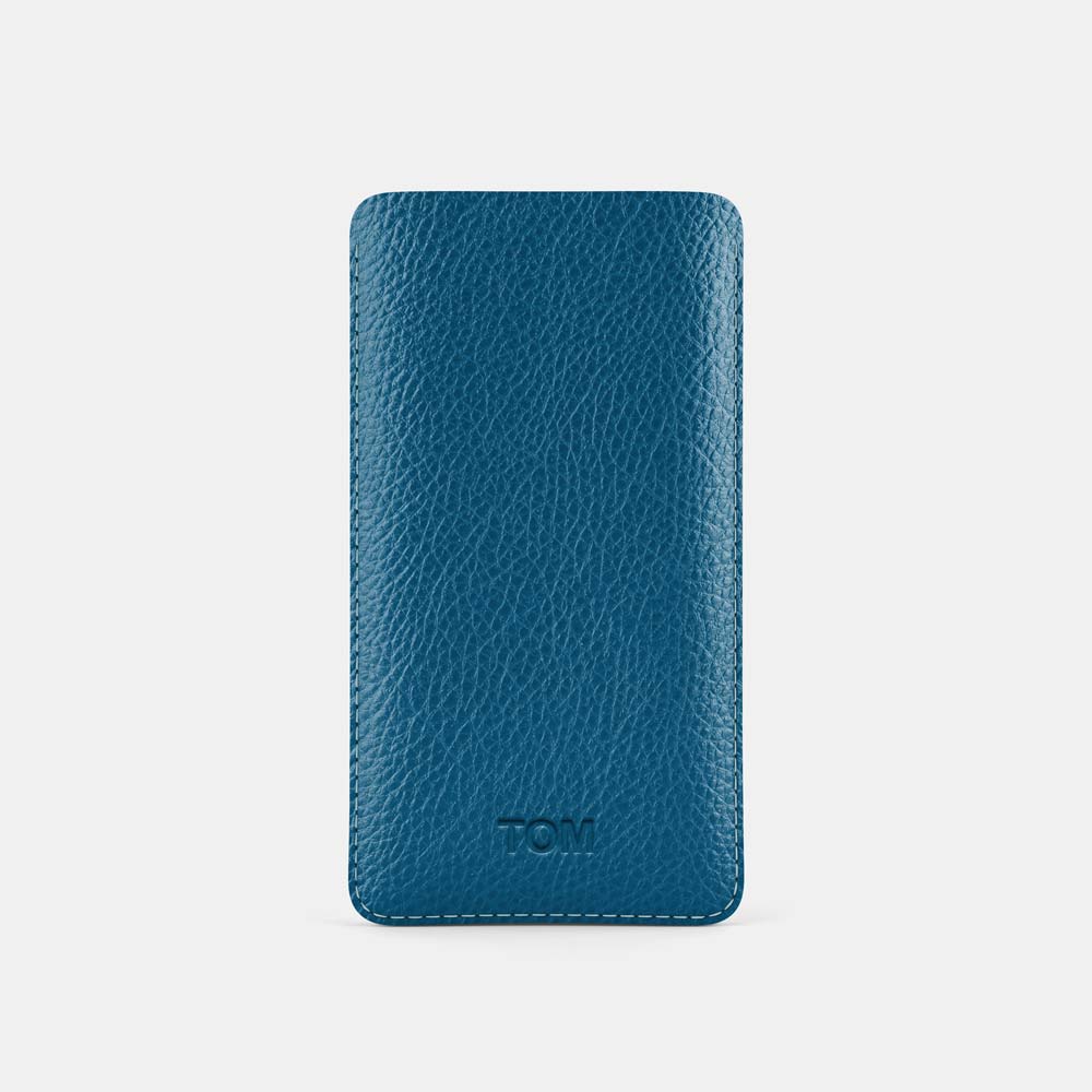 Leather iPhone 13 Pro Sleeve - Turquoise Blue and Orange - RYAN London