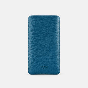 Leather iPhone 14 Plus Sleeve - Turquoise Blue and Orange