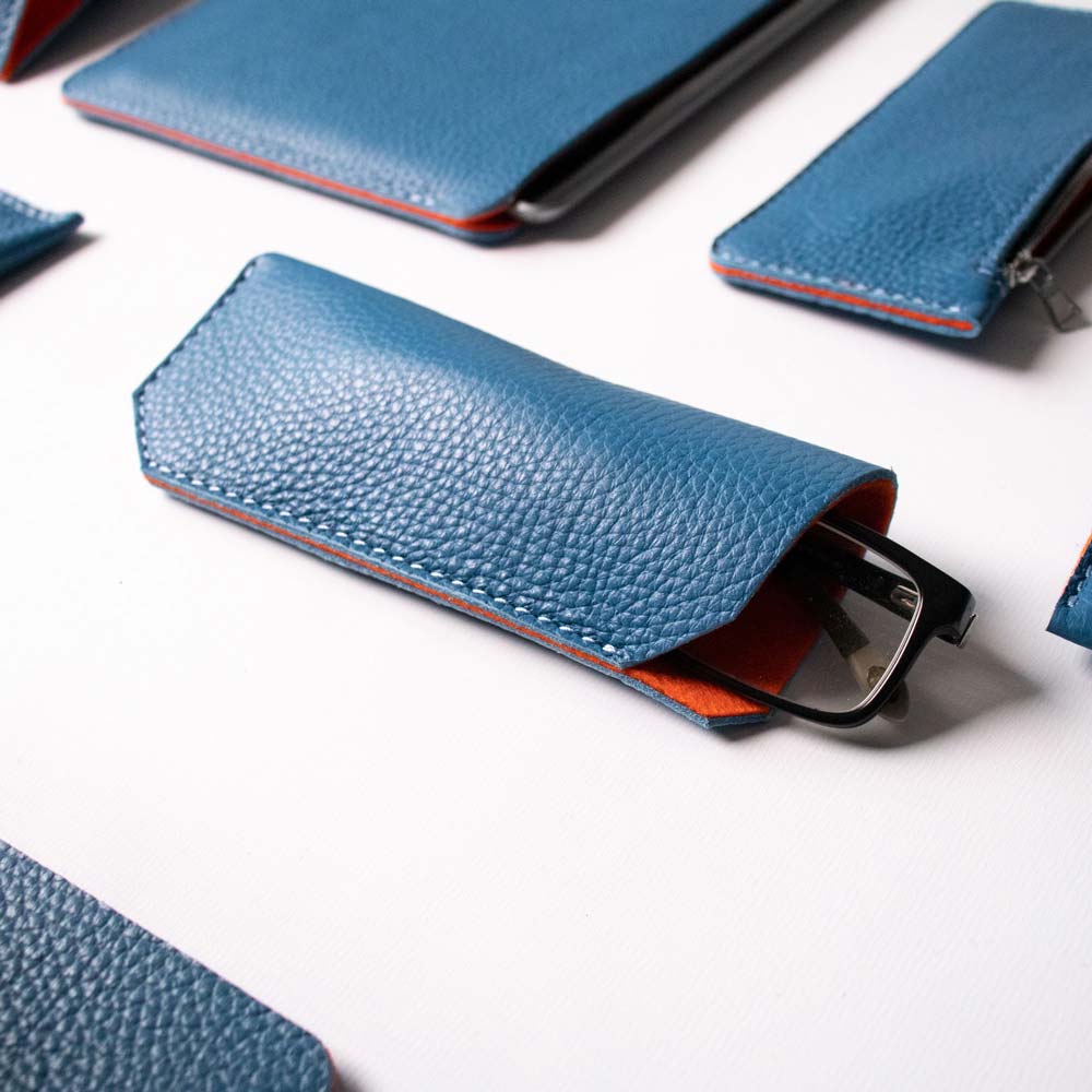 Leather Glasses case - Turquoise Blue and Orange - RYAN London